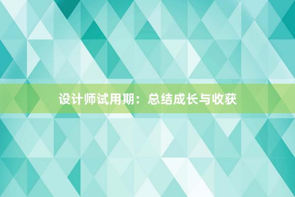 设计师试用期：总结成长与收获